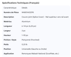 WABASH SPLICE COVER TOP RAIL TO NOSE RAIL