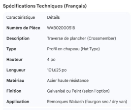WABASH FRONT CROSSMEMBER WILLIAMS