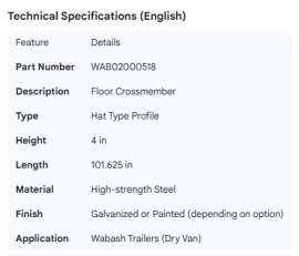 WABASH FRONT CROSSMEMBER WILLIAMS