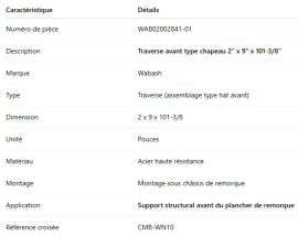 WABASH - TRAVERSE DE PLANCHER TYPE CHAPEAU