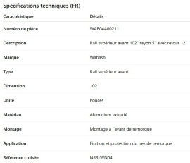 LONGERON SUP&Eacute;RIEUR AVANT WABASH