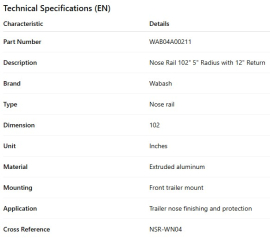 LONGERON SUP&Eacute;RIEUR AVANT WABASH