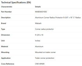 WABASH CORNER RADIUS PROTECTOR ALUM 9-5/8'' X 18" 5''R
