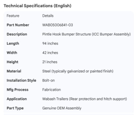 WABASH PINTLE HOOK BUMPER STRUCTURE