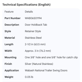 WABASH DOOR HOLDBACK STAINLESS