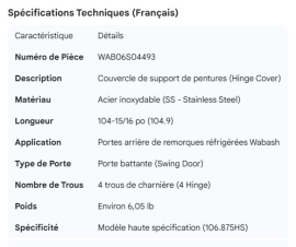 WABASH REEFER HINGE COVER 104.9;4 HNGE CVR;SS;106.875HS