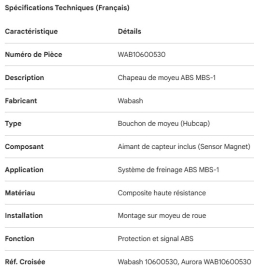 CHAPEAU DE MOYEU ABS MBS-1
