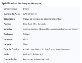 WABASH LANDING GEAR WING PLATE RH