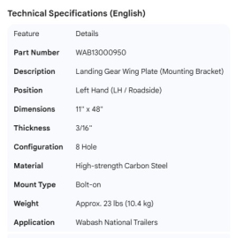 WABASH LANDING GEAR WING PLATE LH
