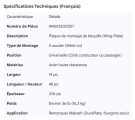 WABASH LANDING GEAR WING PLATE UNIVERSAL