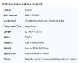 WABASH LANDING GEAR MOUNTING BRACE HORIZONTAL 62-1/2"