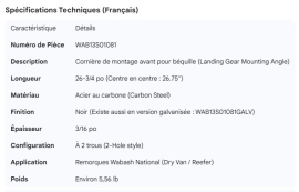 WABASH LANDING GEAR MOUNTING ANGLE FRONT 26-3/4"