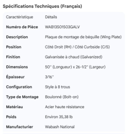 WABASH LANDING GEAR WING PLATE GALV RH