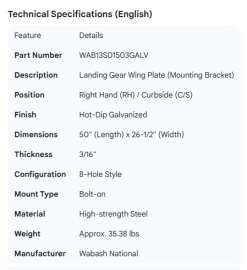 WABASH LANDING GEAR WING PLATE GALV RH