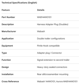 ADAPTATEUR D'HARNAIS POUR TRAIN ROUTIER WABASH