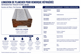 WABASH - LONGERON DE PLANCHER POUR REMORQUE R&Eacute;FRIG&Eacute;R&Eacute;E 1.37 X 2.5 X 97