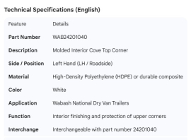WABASH COVE TOP MOLDED INTERIOR CORNER LH