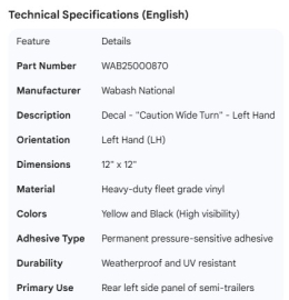 WABASH DECAL WIDE TURN LH