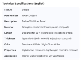 WABASH BULITEX WALL LINER 53'