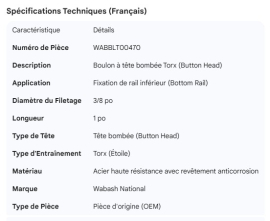 WABASH BOTTOM RAIL 3/8 X 1" TORX BUTTON BOLT