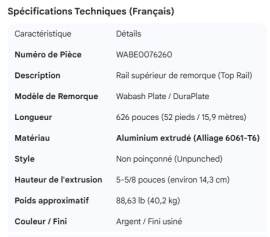 WABASH PLATE TRAILER TOP RAIL