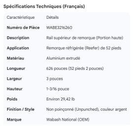 WABASH TOP RAIL UPPER REEFER 52'