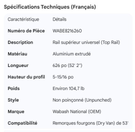 WABASH TOP RAIL UNIVERSAL