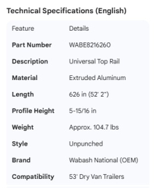 WABASH TOP RAIL UNIVERSAL