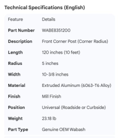 WABASH CORNER POST 12-7/8"  W/ATTACHMENT