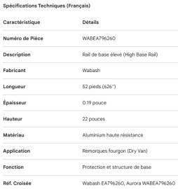 LONGERON DU BAS WABASH DURAPLATE