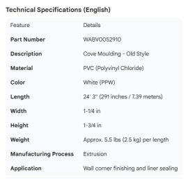WABASH COVE MOULDING OLD STYLE PVC WHITE 24'3"