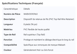 WABASH PVC TOP RAIL WIRE RETAINER 8FT