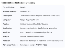 WABASH OUTER REEFER DOOR VERTICAL CENTER SEAL 120"