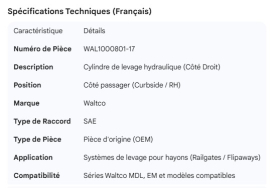 WALTCO CYLINDER LIFT RH
