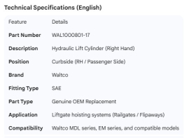 WALTCO CYLINDER LIFT RH
