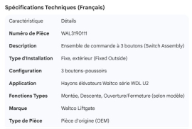 WALTCO SWITCH ASSEMBLY 3 BUTTON WDL U2