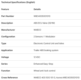 WABCO ABS ECU VALVE 2S/1M