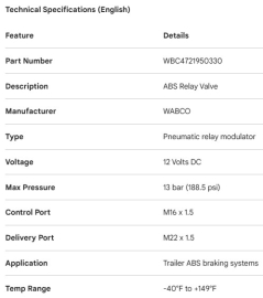 WABCO ABS RELAY VALVE