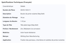WHITING ROLL-UP DOOR BOLT STEP BOLT 1/4" X 1-1/2"