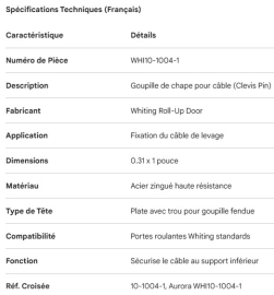 WHITING ROLL-UP DOOR CABLE CLEVIS PIN 0.31" X 1"