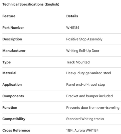 WHITING ROLL-UP DOOR POSITIVE STOP ASSEMBLY - TRACK MOUNTED