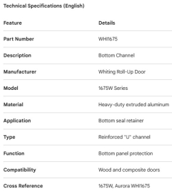 WHITING ROLL-UP DOOR BOTTOM CHANNEL 1675W