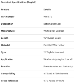 WHITING ROLL-UP DOOR BOTTOM SEAL 96"