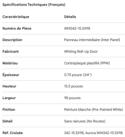 WHITING ROLL-UP DOOR INTER PNL NO ROUTES 0.75"X15.5"X 98"PPW