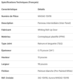 WHITING ROLL-UP DOOR PANEL INTERM 15" X 98" T&G PPW