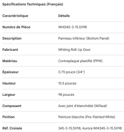 WHITING ROLL-UP DOOR BOTTOM PANEL 3/4" X 15.5" X 98" W/SEAL