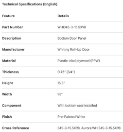WHITING ROLL-UP DOOR BOTTOM PANEL 3/4" X 15.5" X 98" W/SEAL