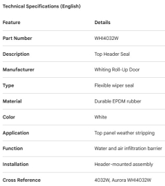 WHITING ROLL-UP DOOR TOP SEAL