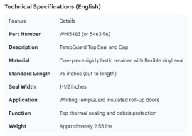 WHITING TEMPGUARD ROLL-UP DOOR TOP SEAL