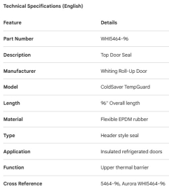 WHITING COLDSAVER ROLL-UP DOOR TOP SEAL 96"